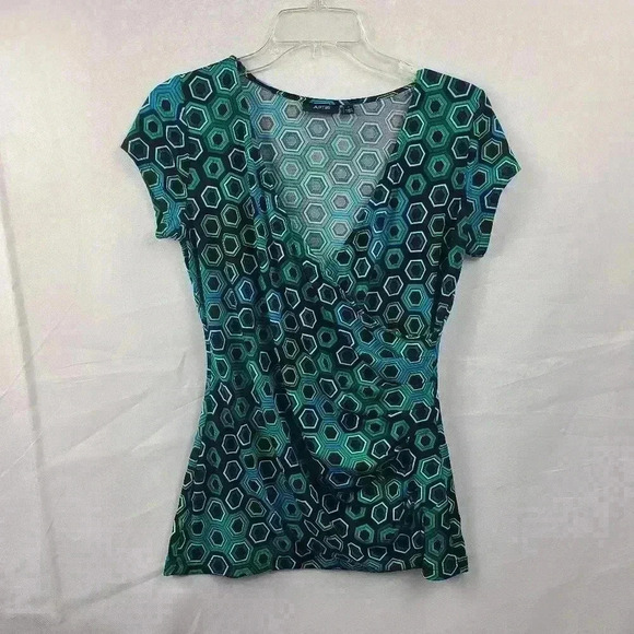 Apt 9 Hex Pattern Tourquoise Blouse Women's Size Small - Picture 1 of 3